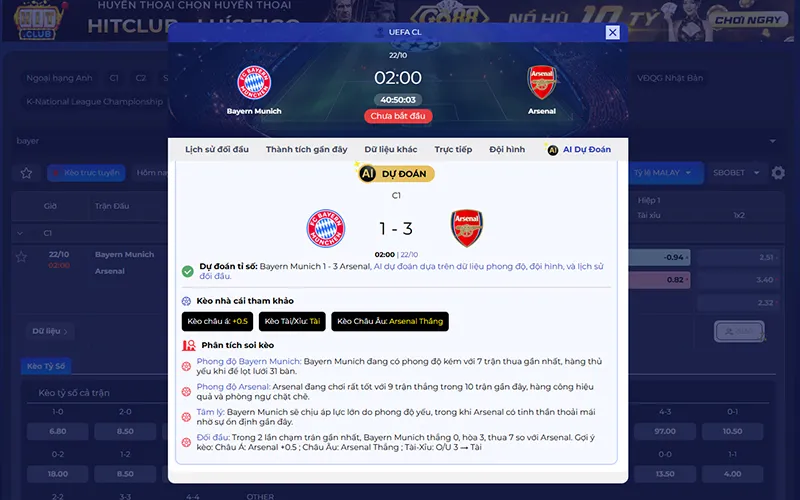 Dự đoán AI Bayern Munich vs Arsenal 02h00 ngày 22/10/2026