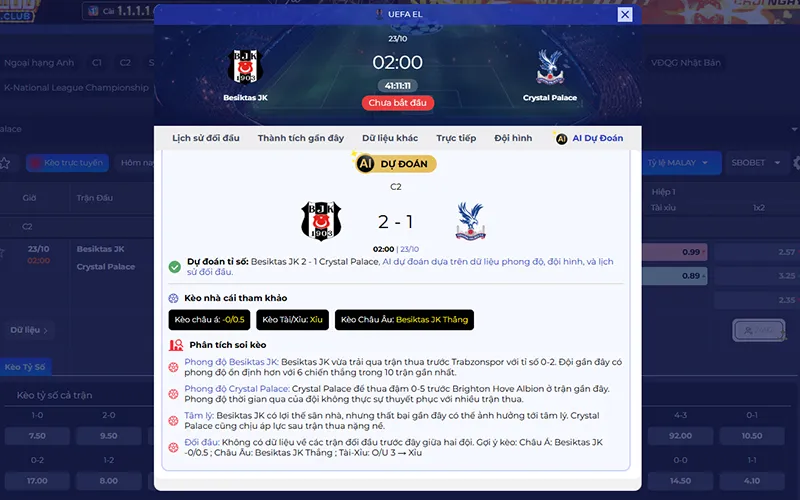 Dự đoán AI Besiktas vs Crystal Palace 02h00 ngày 23/10/2026